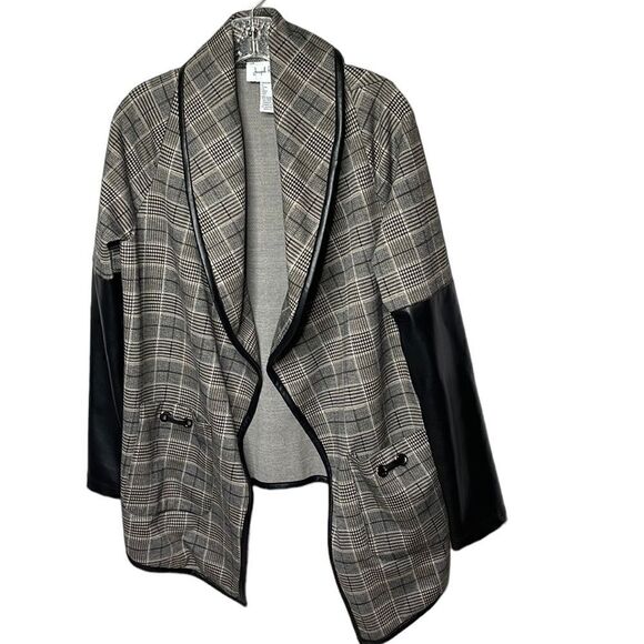 Joseph Ribcoff Checked Jacket With Vegan Leather Sleeves. Size 10. - Picture 3 of 10